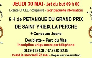 UFOLEP LA BOULE AREDIENNE / ARFEUILLE DOUBLETTE 20è GRAND PRIX DE LA VILLE (PARC DU MAS 9H)