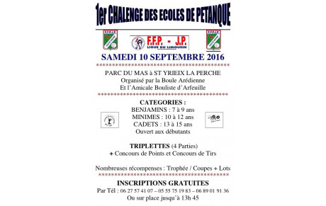 GRANDE REUSSITE pour le 1ER CHALLENGE DES ECOLES DE PETANQUE